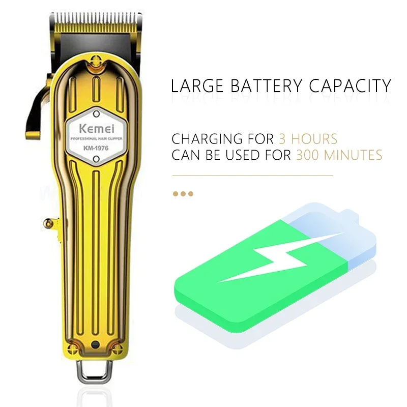 Kemei KM-1976 profesjonalna elektryczna bezprzewodowa maszynka do strzyżenia włosów dla fryzjera maszynka do włosów o dużej mocy ścinanie włosów dla mężczyzn