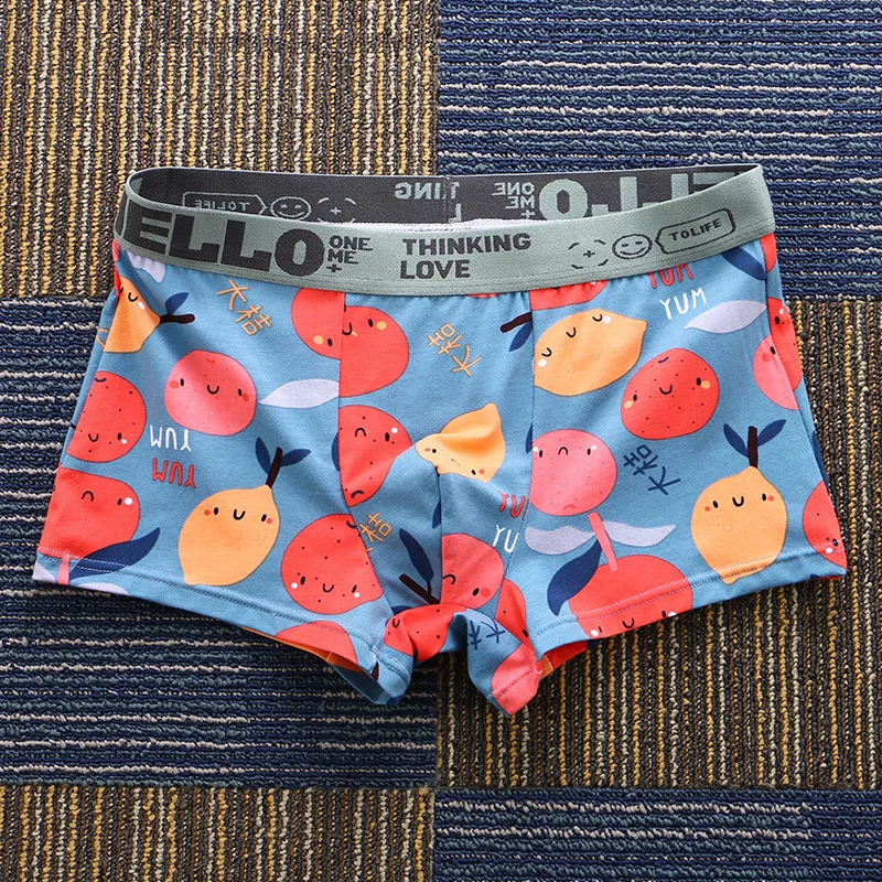 Men Trunks Cartoon Fruit Printed Boxershorts U Convex Pouch Underpants Breathable Underwear Stretch Shorts Boxer Homme