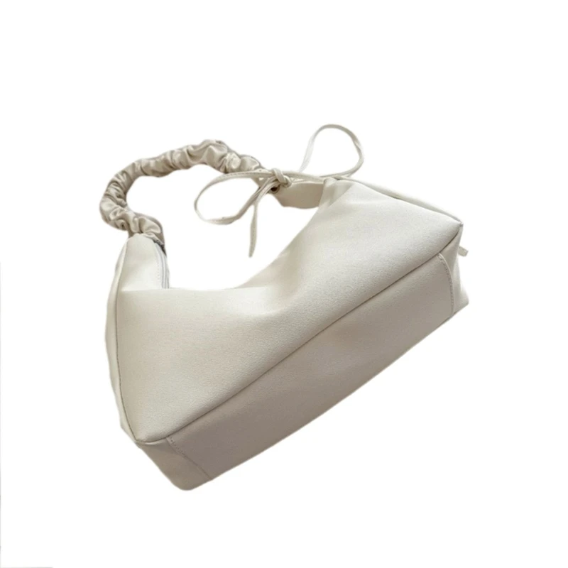 Women Armpit Bag PU Leather Handbag Pleated Shoulder Bag Shopping Bag Solid Color Crossbody Bag Underarm Bag