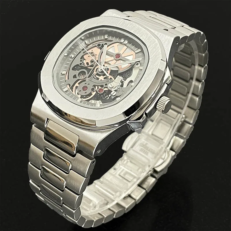 Hot Fashion Watch For Mens Brand PLADEN Luxury Stianless Steel Skeleton Watches AAA Automatic Mechanical Wristwatch Male Reloj