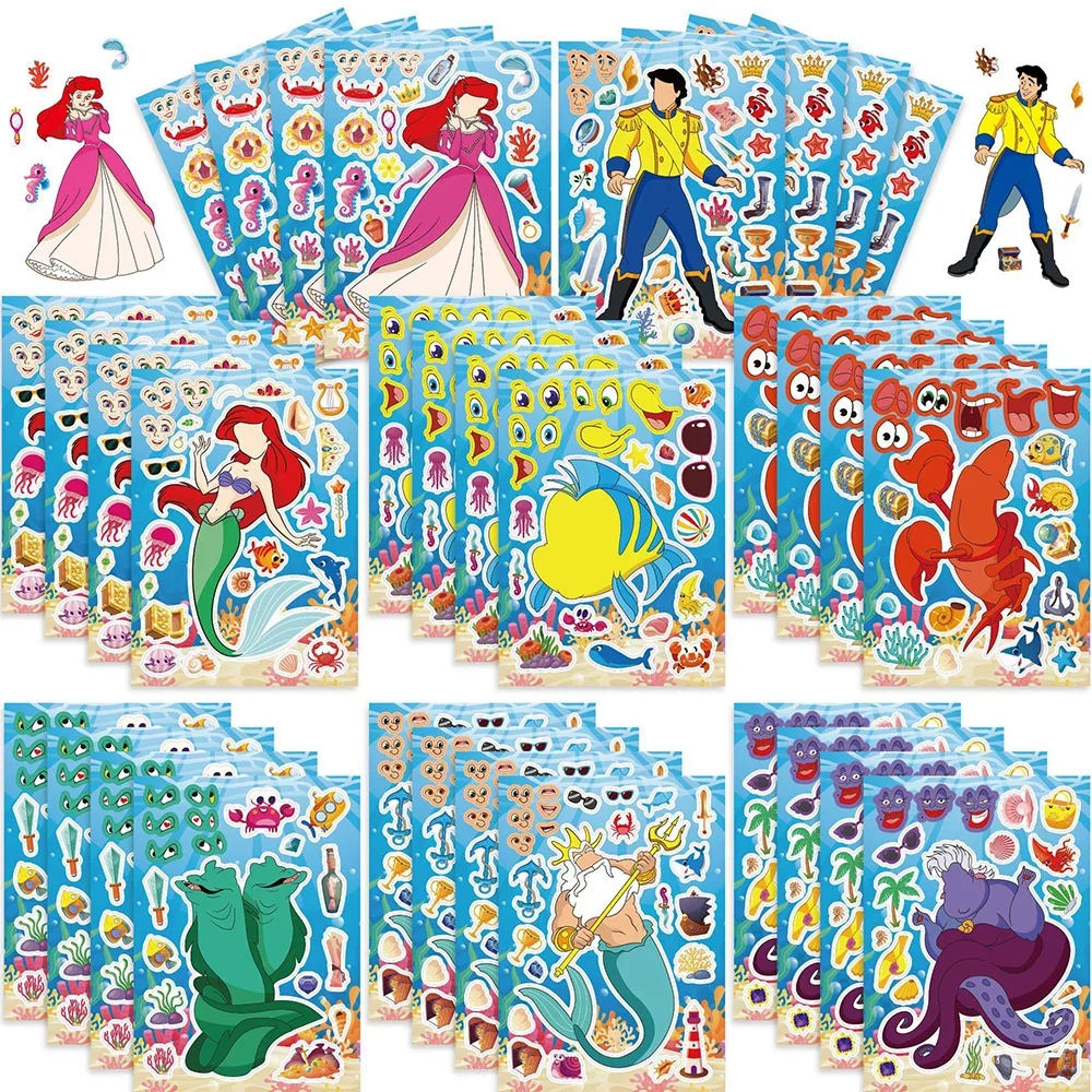 Heiß begehrt: 8/16 Blätter „Die kleine Meerjungfrau“! Kinder-Puzzle-Aufkleber DIY Zusammenbaubares Puzzle Kinder-Partyspiel Dekoration Geschenk Lernspielzeug – Detail 2