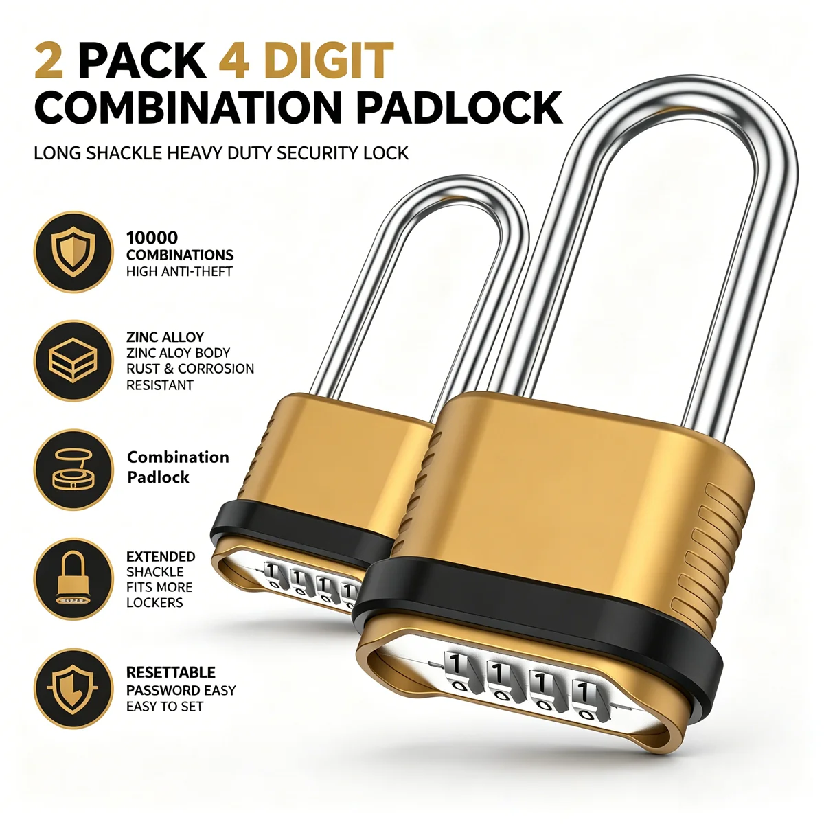 U Lock Heavy Duty - กุญแจรหัสแบบผสม 2/8 ชิ้น 4 หลัก แบบหนาพิเศษ
