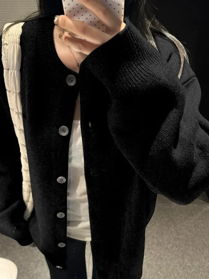 

Bla Knitted Open Cardigan Women's Loose Lazy Sle Casual Versatile High-End Feeling Outerwear Sweater Coat Top Winter