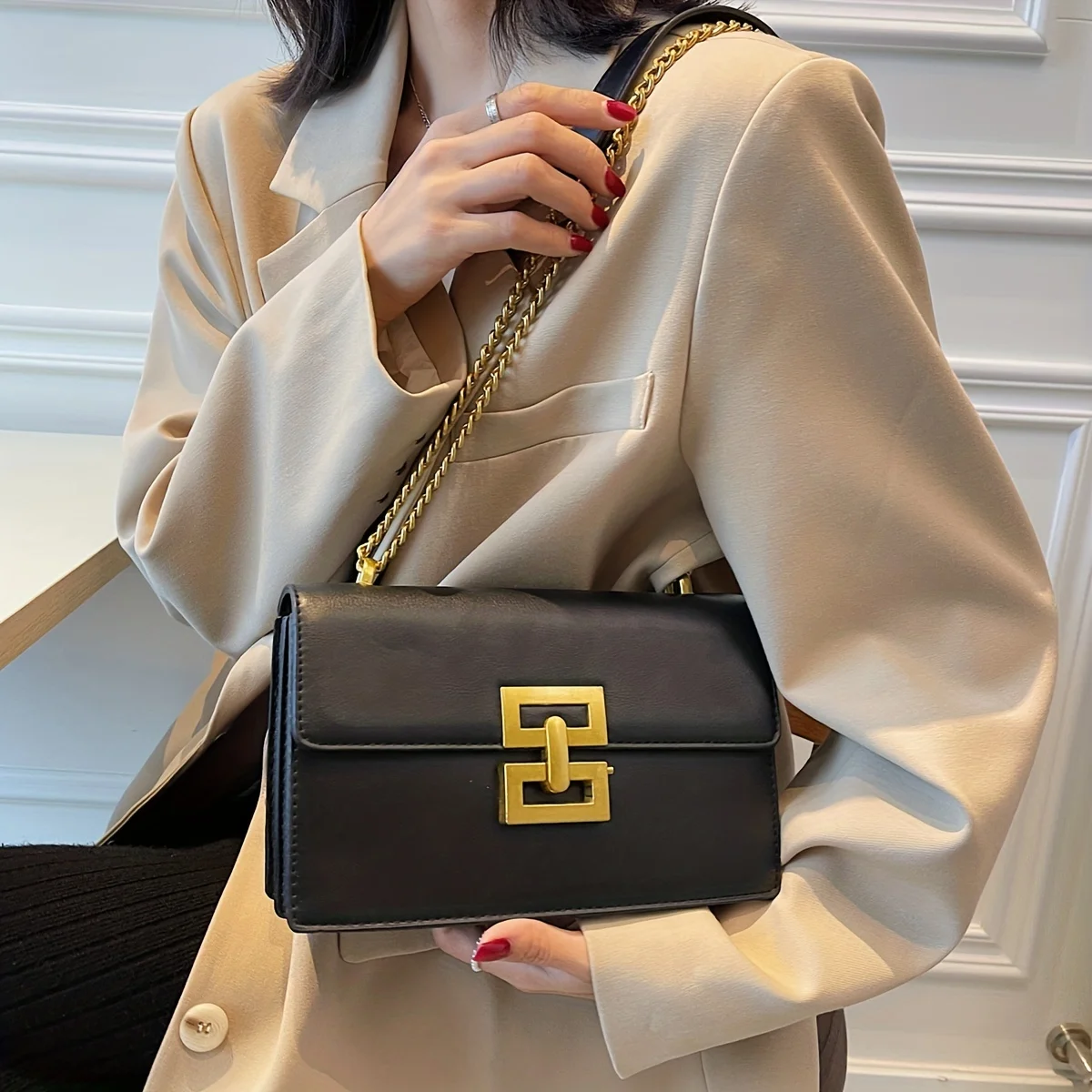 Minimalist Classic Crossbody Bag Square PU Leather Flip Wallet Women's Casual Handbag and Shoulder Bag image 2