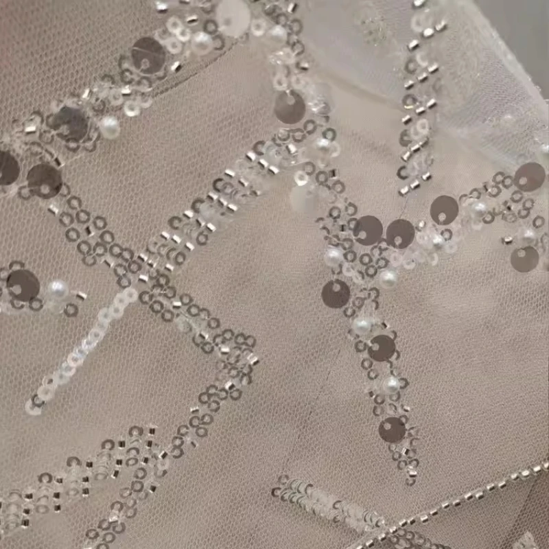 

Beaded Sequin Embroidered Lace Mesh Fabric for DIY Sewing Wedding Dress Garment Accessories Clothing Fashion Material Cloth