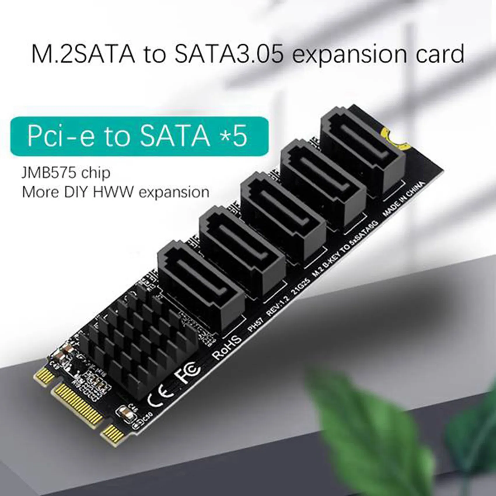 Ingenious-2X M.2 NGFF B-Key SATA Change 5 Port Expansion Card 6Gbps Expansion Card JMB585 Chipset