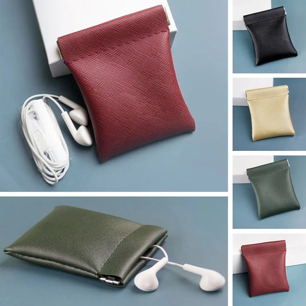 Portable PU Leather Earphone Wire Bag Solid Mini Money Bag Wallet Pouch Unisex