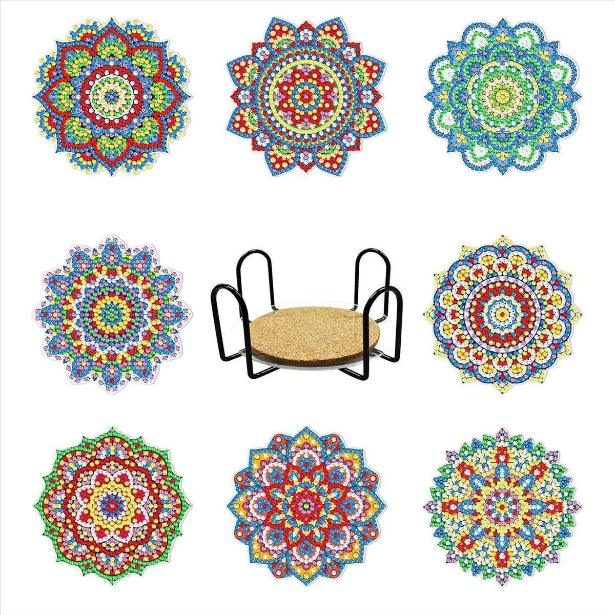 ABZF 2026 8 PCS Coasters, Mandala Art Coasters Kits with Holder, DIY Kits for Adults