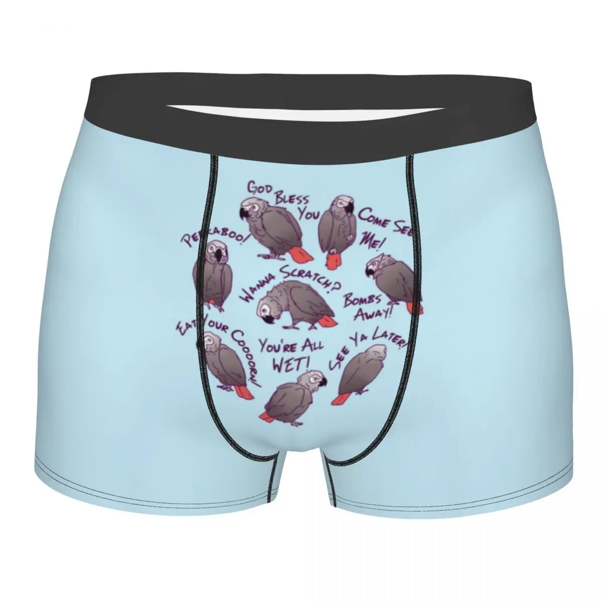 

Новинка на заказ, забавные африканские серые боксеры с попугаем, шорты, мужские трусы, дышащие трусы с говорящей птицей, нижнее белье