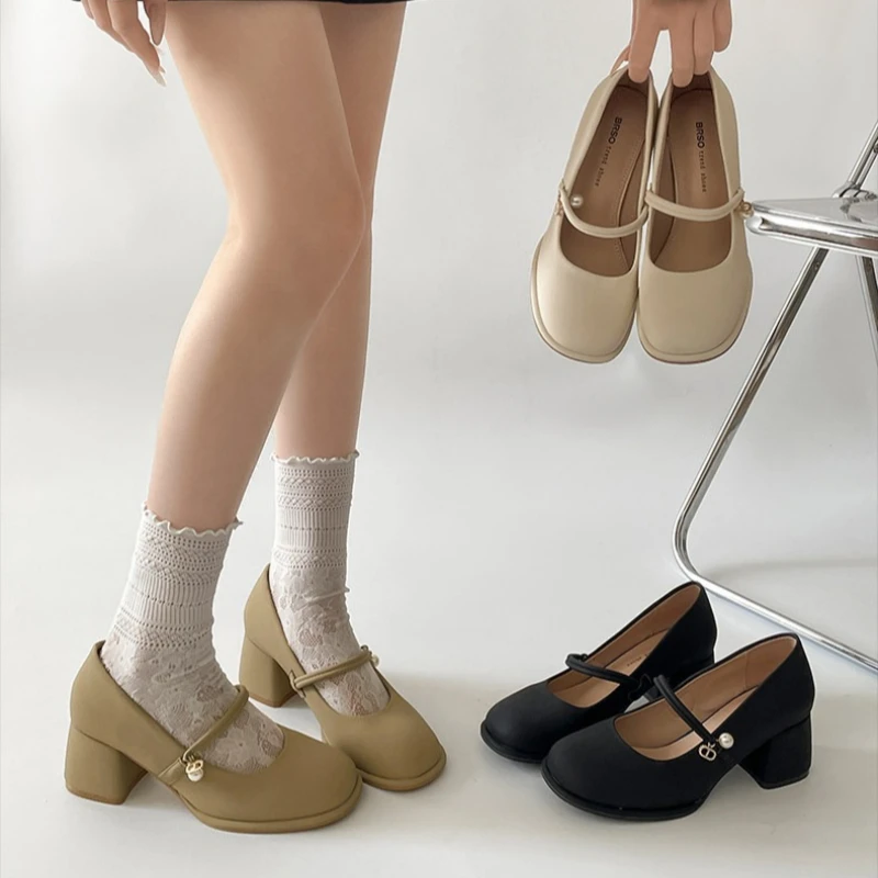 

2026 Spring Thick Heel Women Mary Jane Shoes Fashion Shallow Square Toe Slip On Shoes Ladies Outdoor Party Dress Pumps