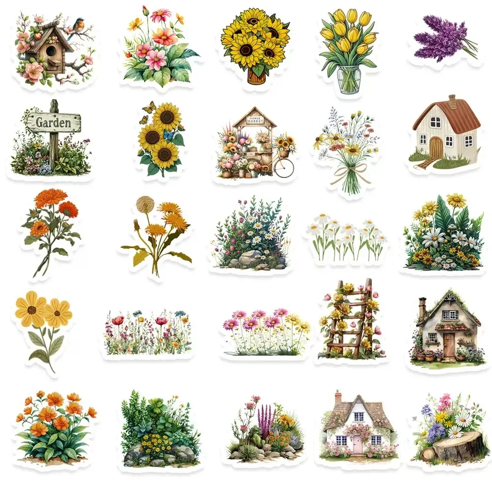 10/50pcs Transparent INS Style Flower Garden Stickers Aesthetic Natural Plants Decals Kawaii DIY Phone Stationary PET Sticker