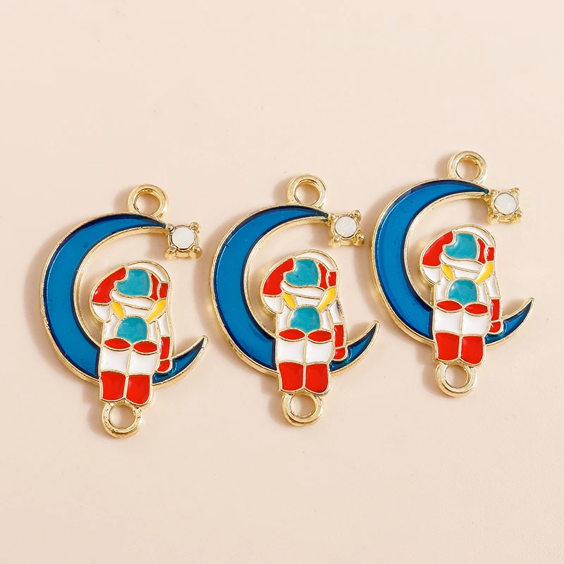 20 Stück 16x26mm Niedliche Emaille-Mond-Astronauten-Anhänger-Verbinder für Schmuckherstellung, Armbänder, Halsketten, DIY-Handarbeitszubehör – Detail 4