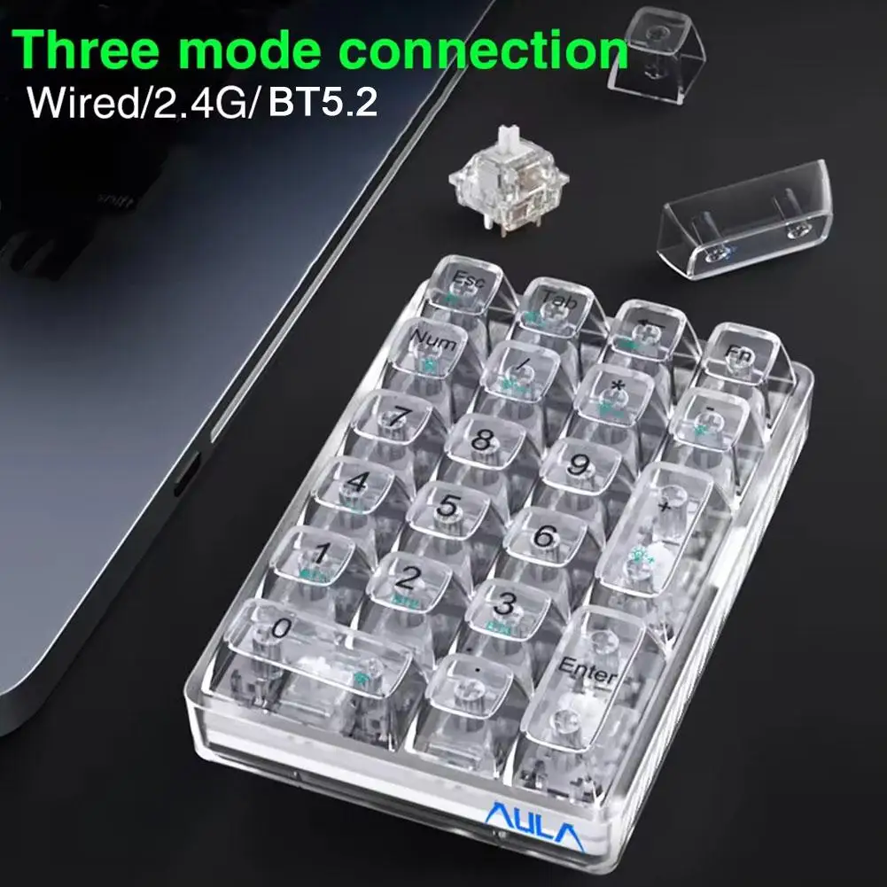 Imagem -02 - High Transparency Mechanical Keyboard 2.4g Bt5.2 Wired Connection Mode Teclado Numérico Gamer Gift 21 Chaves F21