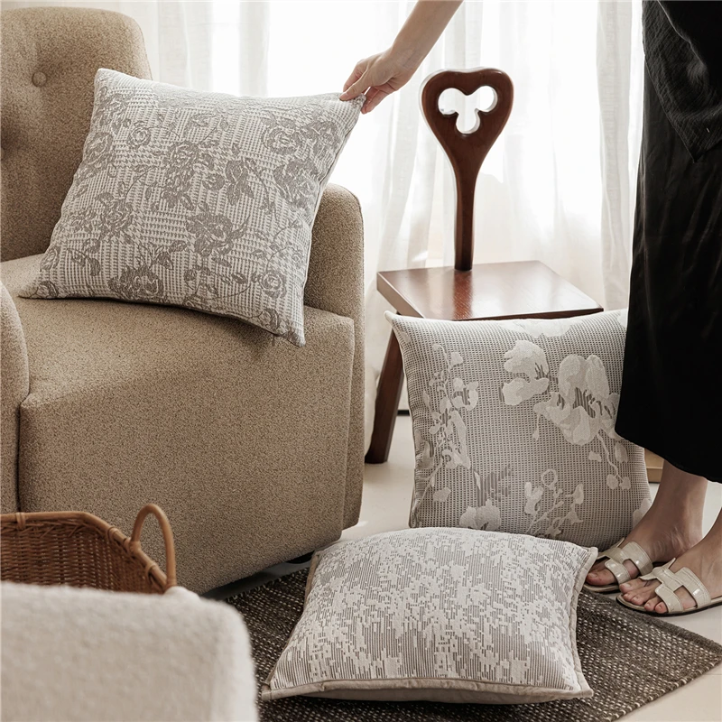 45X45CM Plant Stamen Throw Pillow Cover Yarn-dyed Stamping Waist Cushion Cover Decor Home Decorative Pillowcase