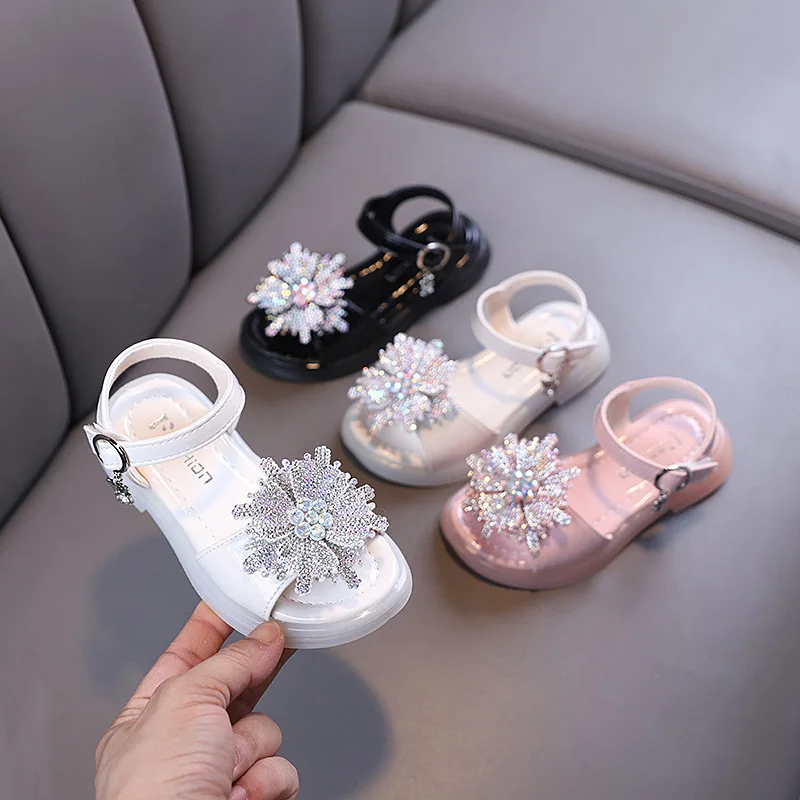 

Summer Girls Casual Sandals Kids Rhinestone Open-toe Beach Shoes Single-strap Sandals Children Soft-soled Casual Princess Shoes