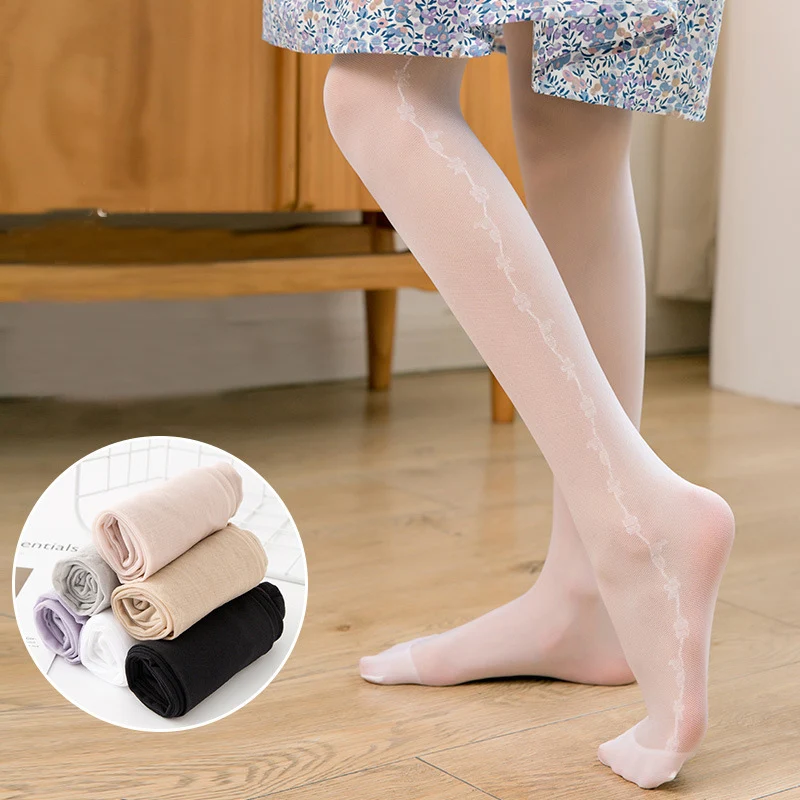 Summer Ultra-thin Girls Pantyhose Transparent Ballet Dance Children Stockings Kids Leggings Side Flower Girl Tights