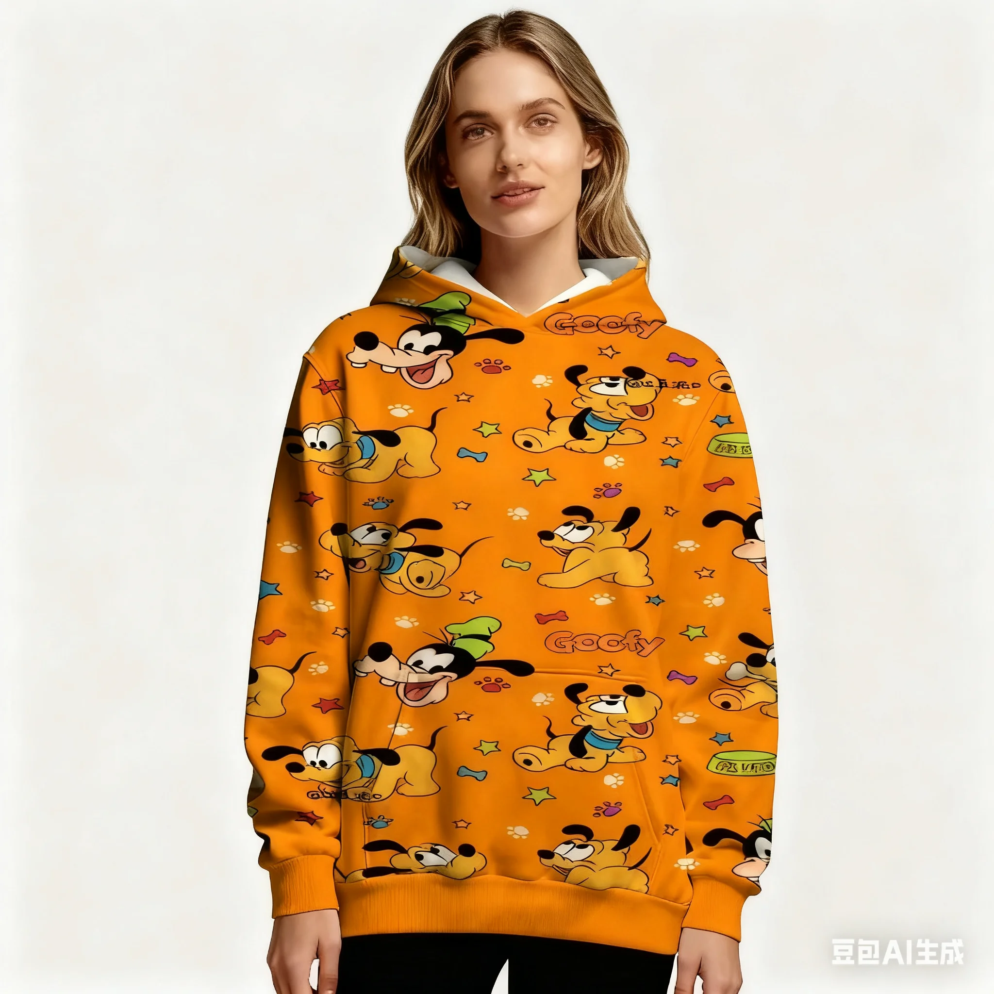 Sweat à capuche imprimé Disney Goofy Allover pour femme automne hiver chaud pull décontracté motif de dessin animé vibrant pour hauts à capuche à la mode
