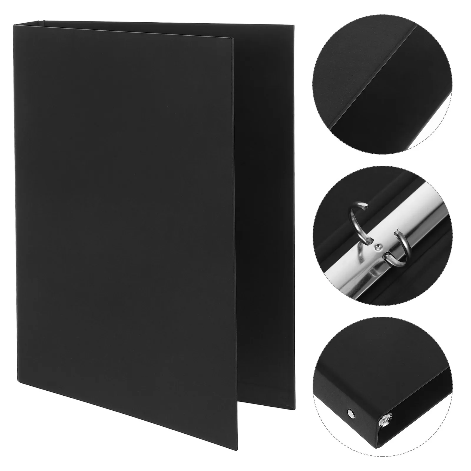 

Refillable A4 Notebook Cover 6 Hole Round Ring Binder Black Kraft Paper for Documents Photos Notes Office Organization