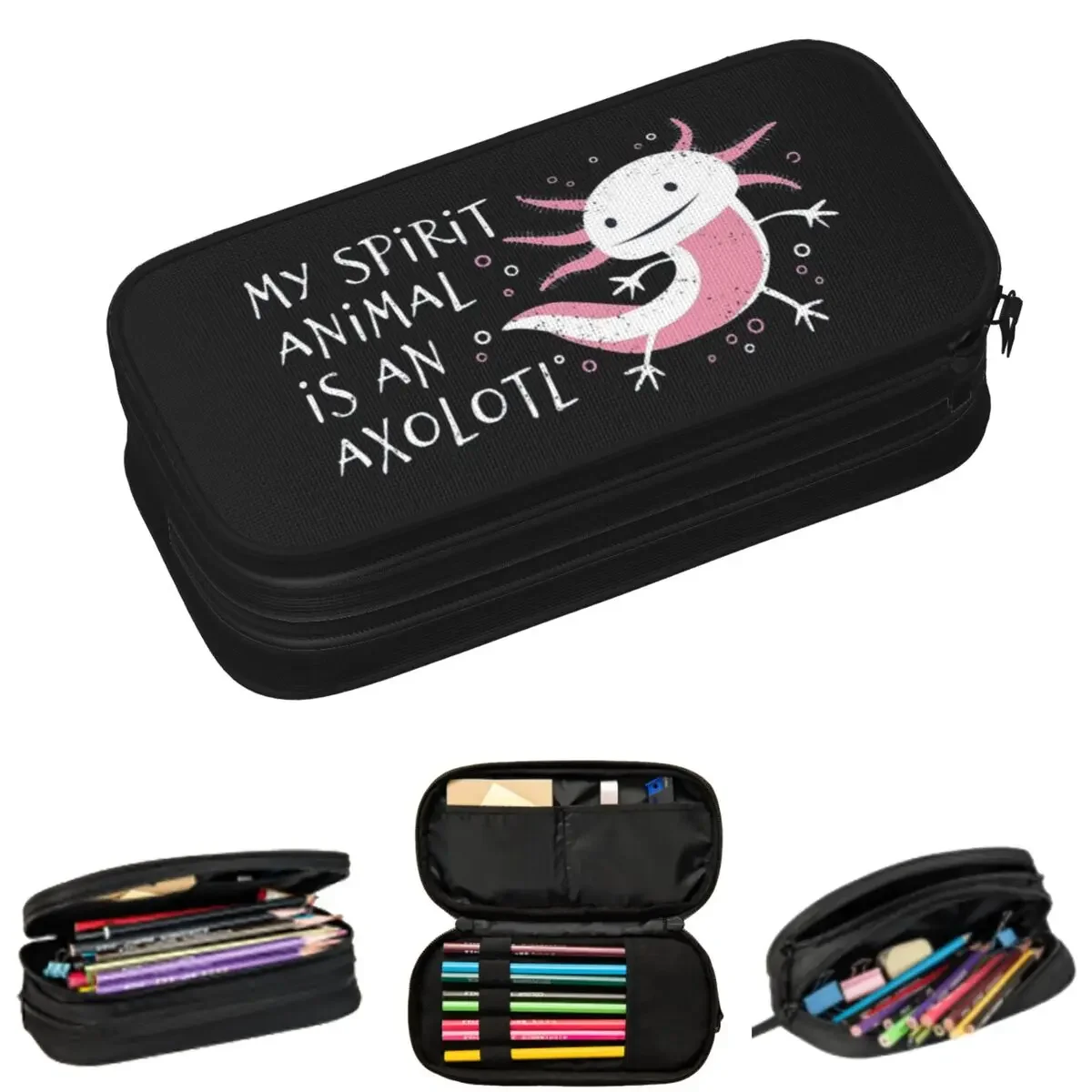 

Cute Amphibian My Spirit Animal Is An Axolotl Pencil Cases for Student Pen Box Pencil Bag Big Capacity Pencil Pouch Pen Holder