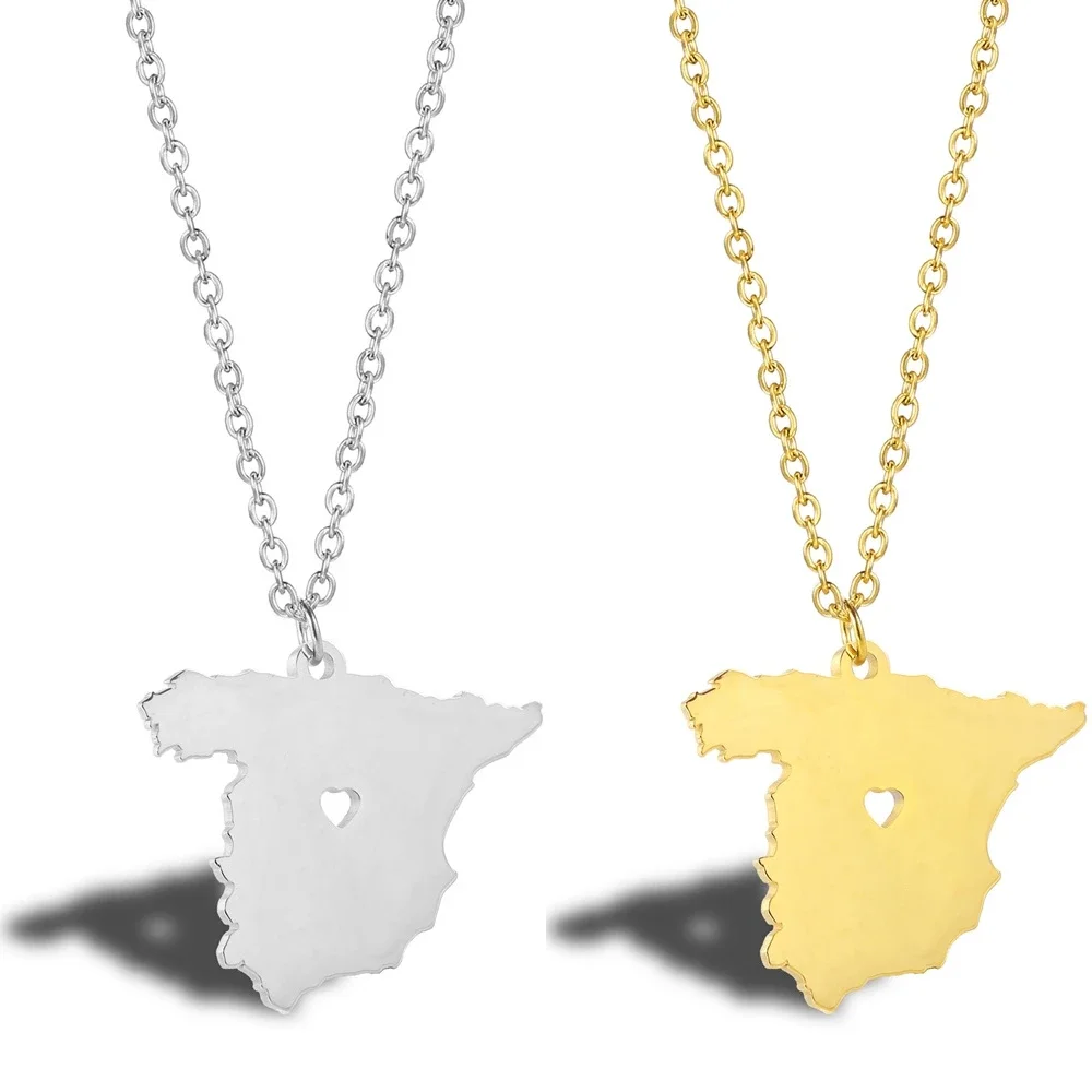 10 قطعة خريطة البلد اسبانيا قلادة الفولاذ المقاوم للصدأ جزر اسبانيا الإسبانية فخر القلب الحب كابيتال سلسلة بدلاية المختنق