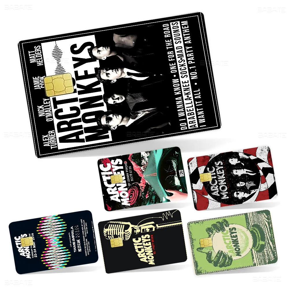 Vintage ártico macacos rock band jogo filme capa adesivo caso para pequeno chip cartão de crédito de débito lado frontal