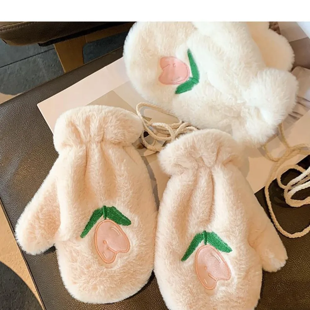 Fashion Cute Tulip Plush Gloves Warm Embroider Warm Plush Gloves Winter Protection Thicken Frostbite Prevention Gloves Autumn