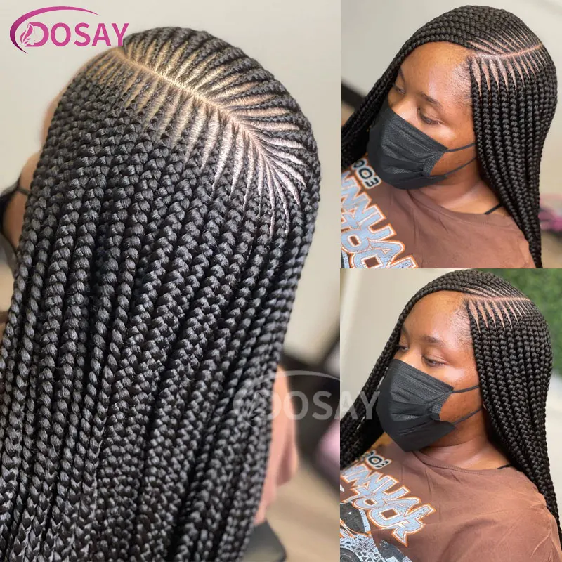 36 "pełne koronkowe warkocze z przodu peruka syntetyczna część boczna bez węzłów Cornrow pleciona koronkowa peruka na przód Twist plecione Faux Locs warkocze peruki