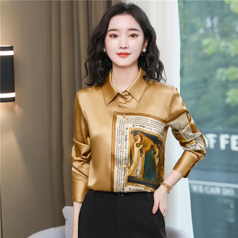 Early Autumn New Women\'s Shirt Vintage Fashion Printed Tops Office Lady Elegant Chic Commute Casual All-match Blouses