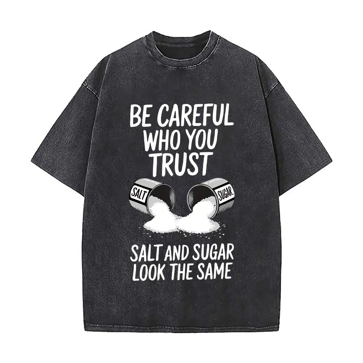 Funny Salt Sugar Graphic Vintage Distressed Loose Streetwear Tops for Campus Days