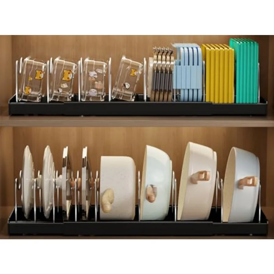 

Pots and Pans Organizer under Cabinet " Expandable Food Storage Container Lid Organizer with 9 Adjustable Stainless Steel Divid