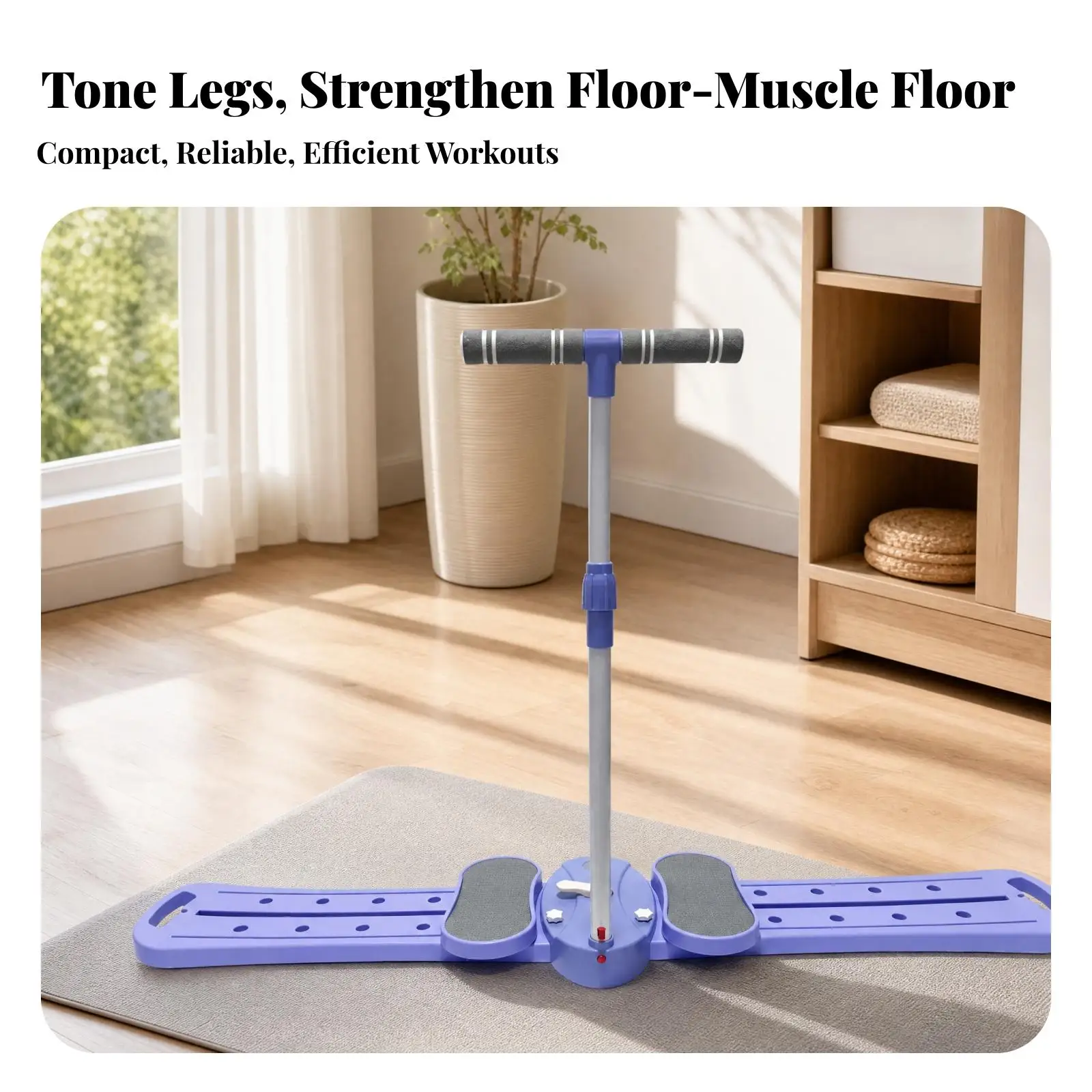 Home Use Ski Glide Exerciser for Lower Body Strength Training with Adjustable Handlebar and Stable Suction Cup Design