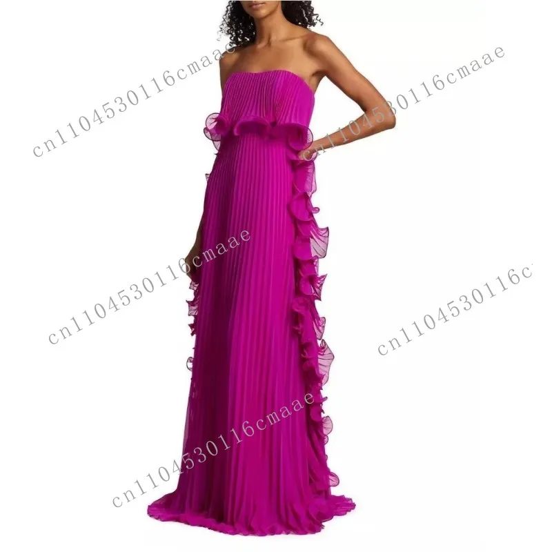 Women's Summer New Pressure Pleat Wrap Chest Ruffle Big Swing Dresses Sehe Fashion