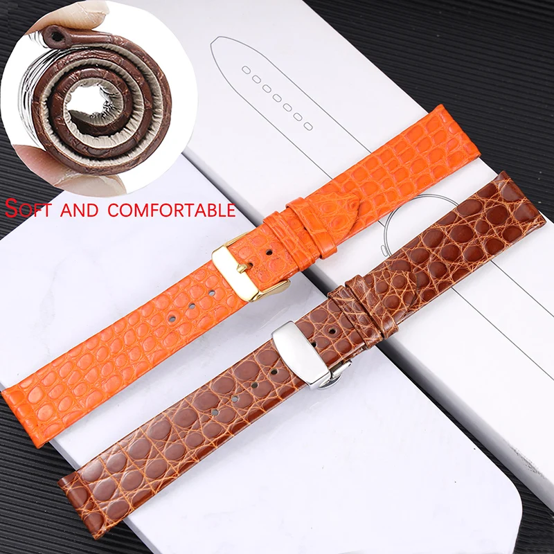 Handmade American Alligator Strap, 19 20 21 22MM Black Soft Genuine Leather Watchband Vintage Men\'s Bracelet Premium Leather