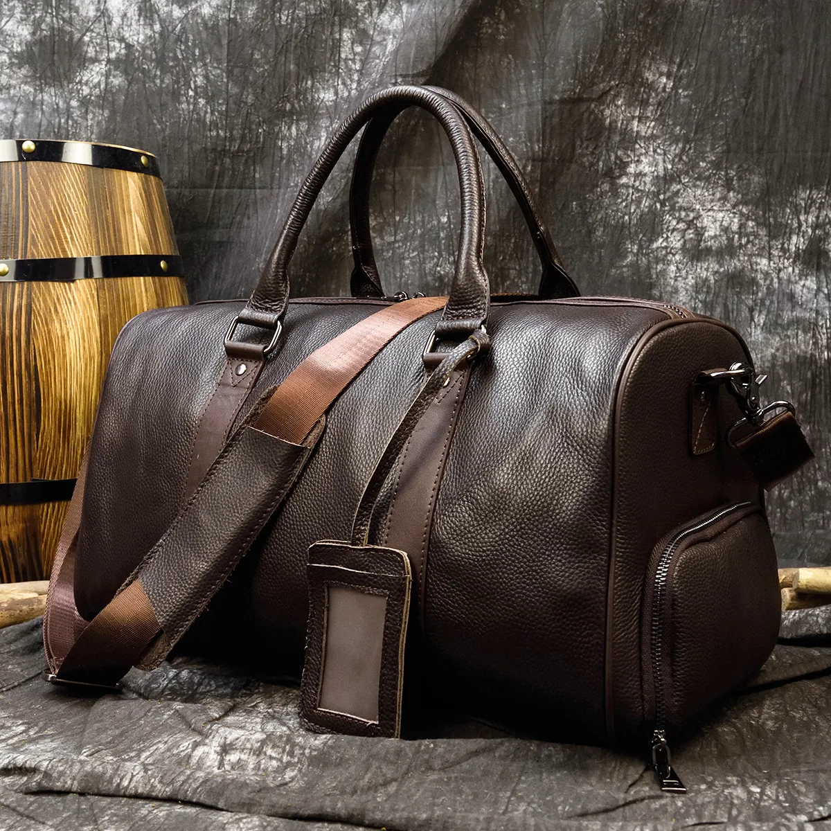 Imagem -04 - Bolsa de Couro Impermeável para Homens Bolsa de Viagem Natural Cowskin Bolsa Retrô Masculina Fim de Semana Bagagem de Avião 45cm