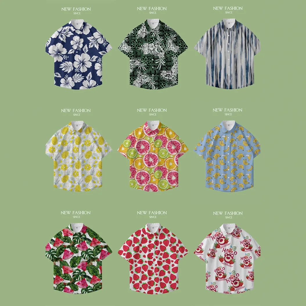 New Hawaiian flower shirt men's short sleeved cross-border 3D printed shirt high-end beach plus size casual jacket