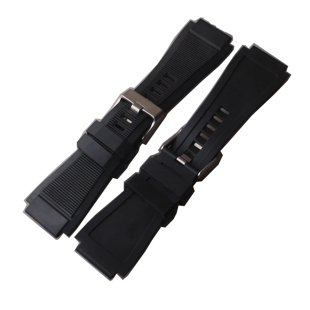 محدب ينتهي سيليكون حزام ساعة مطاطي لسلسلة الجرس BR01 BR03 الرجال حزام الساعات سوار مقاوم للماء حزام روس الأسود 34 العروة 24 مللي متر