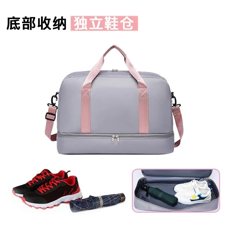 Travel bag, large capacity, can be put on trolley case, independent shoe compartment, can be carried or crossed