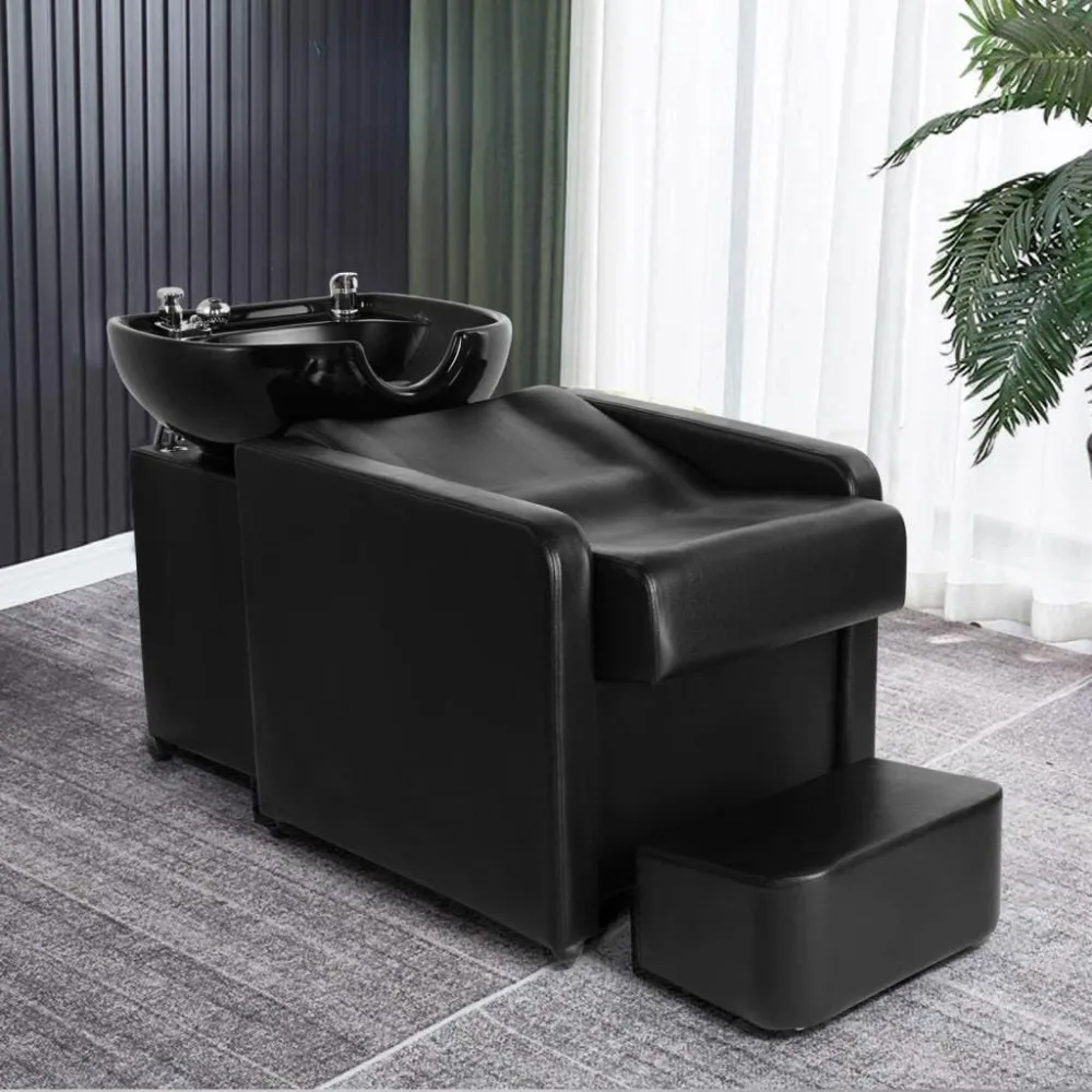 

Shampoo Bowl - Barber Backwash Chair with Ceramic Shampoo Bowl Sink Chair with Foot Pedal, Headrest for Spa Beauty Salon