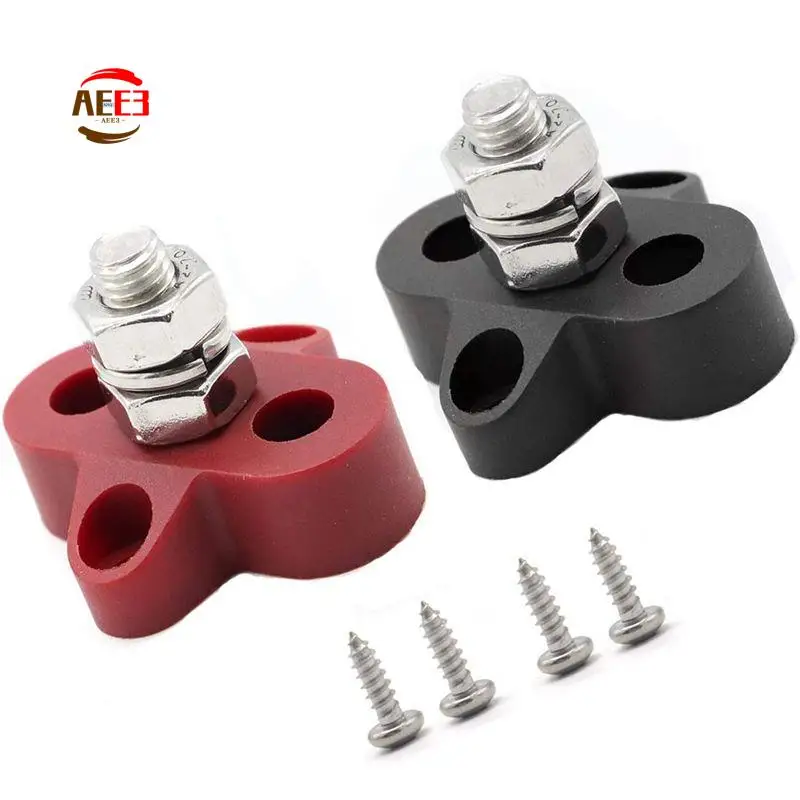 AEE3-4Pcs 5/16 Inch DC 48V Busbar Power Terminal Block M8 Positive Negative Power Distribution Stud For RV Ship Boat