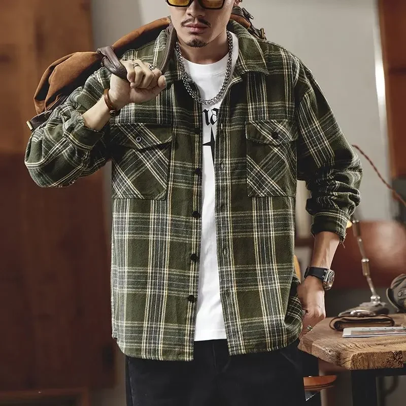 

Fashion Outwear Male Versatile Pure Cotton Loose Plaid Long Sleeve Shirt Large Size Leisure Shirt Men's Spring Autumn New Retro