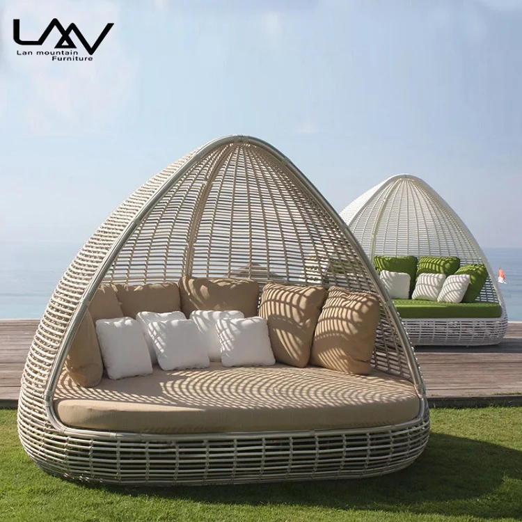 

Modern Outdoor Rattan Sun Bed Aluminium Frame Chaise Lounge Garden Patio Hotel Pool Daybed With Canopy
