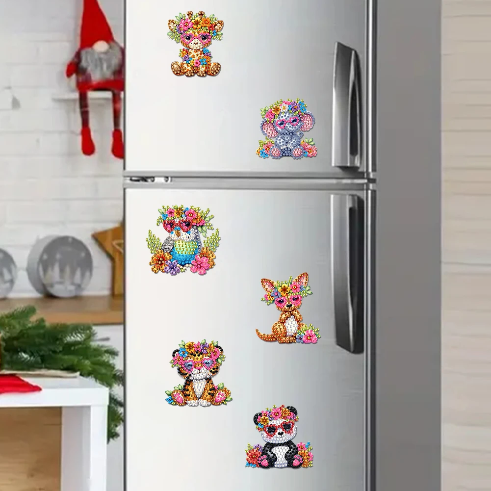 

6Pcs Acrylic Animals Fridge Stickers Diamond Painting Refrigerator Magnet Diamond Painting Fridge Magnet for Fridge Whiteboards