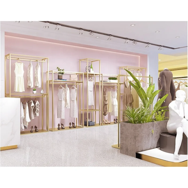 (customized)Metal Clothing Shop Furniture Boutique Garment Shop Fixture Retail Cheap Clothes Rack Shelving