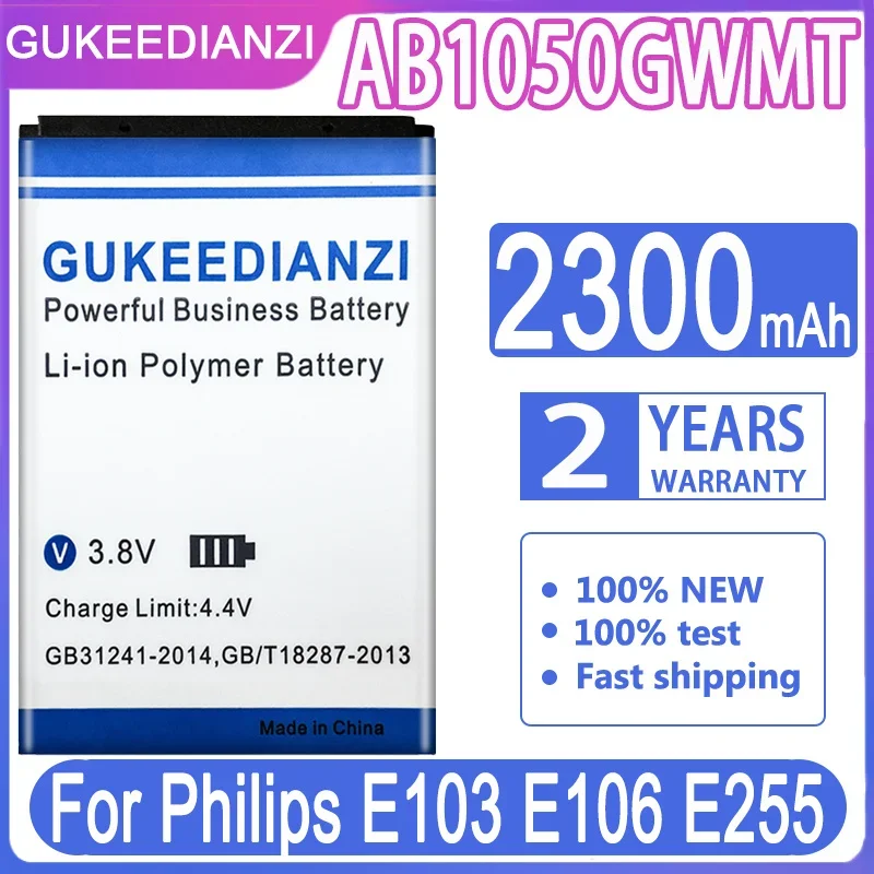 GUKEEDIANZI 2300mAh AB1050GWMT For PHILIPS Xenium E103 X126 E106 X125 E255 X128 X116 High Quality Phone Battery + Tracking