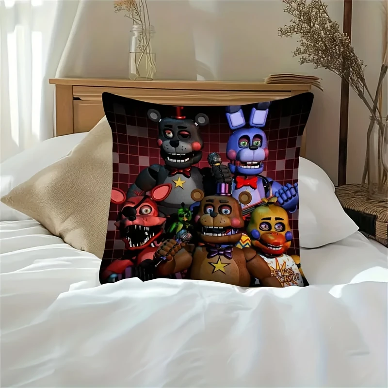 1pc Gamer Bedroom & Teen Room Pillow Cover, Polyester 2D Double-Sided Print,Rockstar Group Cushion, Five Nights