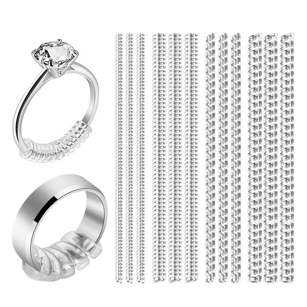 

12Pcs Set Spiral Base Ring Size Adjuster Adjustment Tool Spring Ring Guard Tightener Invisible Clear Loose Ring Spacers Men