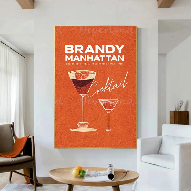 Classic Brandy Negroni Vodka Mojito Vintage Wine Poster Canvas Painting and Print Wall Art Retro Picture for Bar Room Home Decor