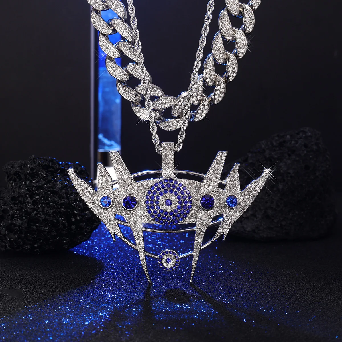 

Hip Hop Shining Diamond-filled multi-color crown Pendant Necklace For Men Women Fashion Iced CZ Stones Paved With Cuban Chains
