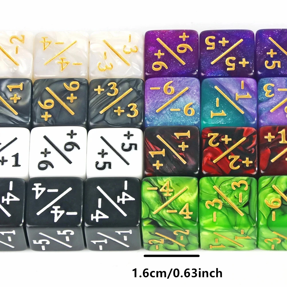 

100 Pcs / Set 1.6cm/ 0.63-inch Dice Counters Positive +1/+1 And Negative -1/-1 8-color Dice Teaching Positive And Negative Dice