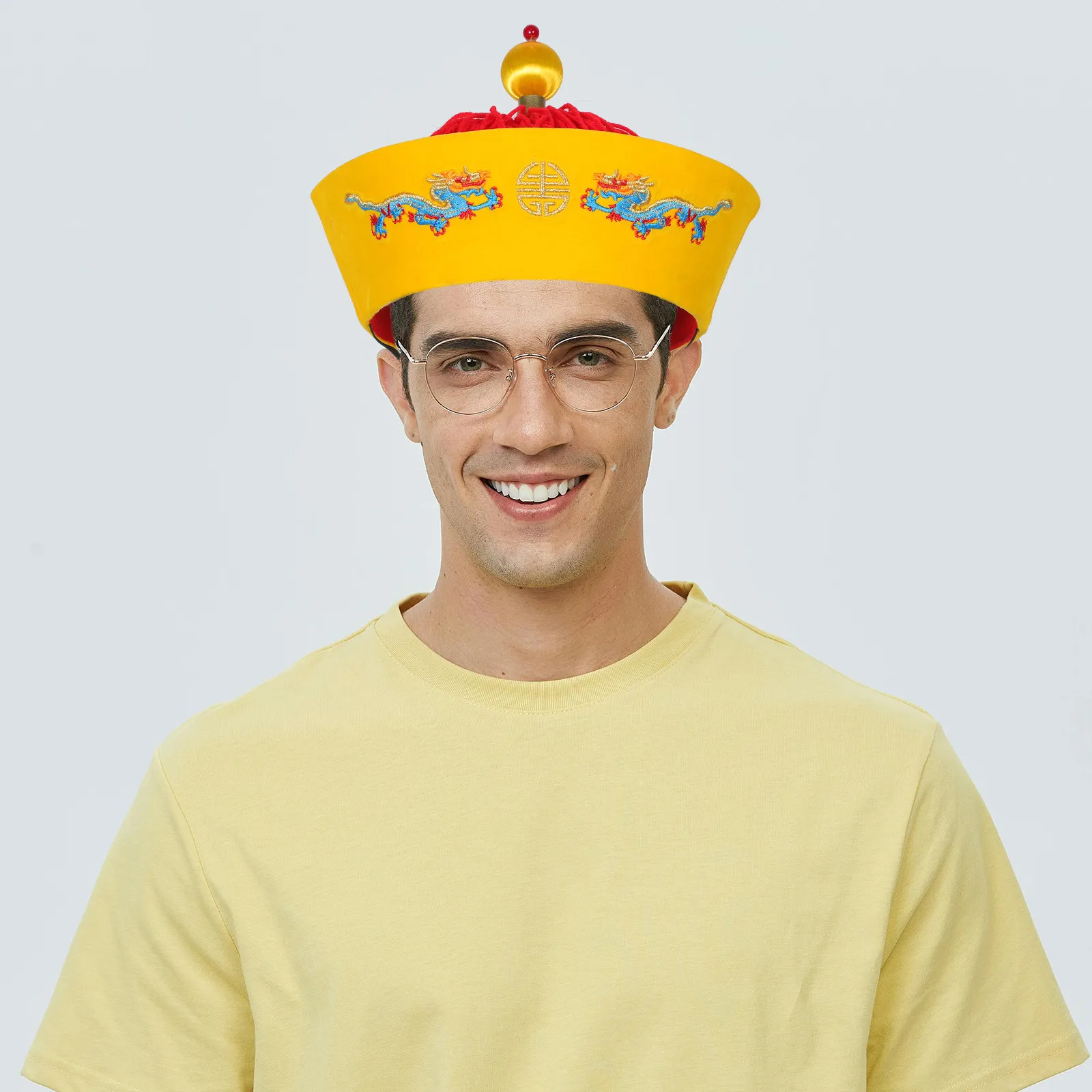 

Китайская императорская шляпа в старинном стиле, головной убор в стиле династии Цин, косплей-кепка с отверстием для хвоста, реквизит для выступлений для взрослых, императорская китайская шляпа